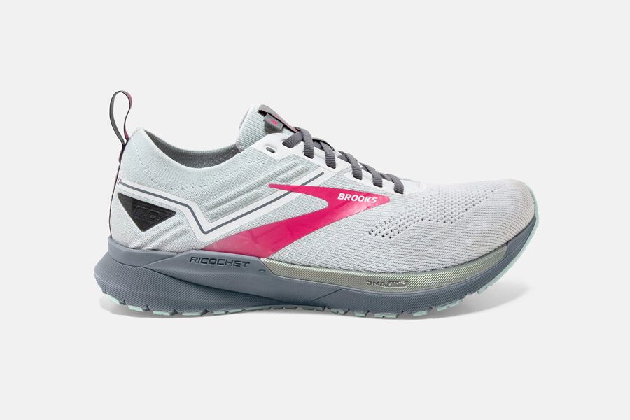 Womens Brooks Ricochet 3 Road Shoes White/Ice Flow/Pink | 097124-MNK